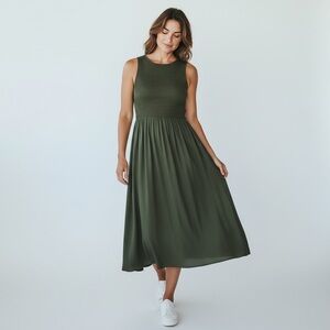 Time and Tru Olive Green Smocked Bodice Dress